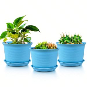 Plastic Plant Flowerpot Set, Flowerpot With Drainage Hole, Garden Flowerpot Suitable For Indoor And Outdoor Flowers, Cacti, Herbaceous Plants, Succulent Plants, 3Pcs, 7.2 Inch Flowerpot Set, Blue