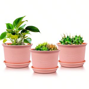 Plastic Plant Flowerpot Set, Flowerpot With Drainage Hole, Garden Flowerpot Suitable For Indoor And Outdoor Flowers, Cacti, Herbaceous Plants, Succulent Plants, 3Pcs, 7.2 Inch Flowerpot Set, Pink