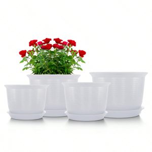 8.4/7.0/5.8/4.8/Inch Flowerpots, 4 Pieces, Indoor Flowerpots With Drainage And Tray, White Modern Decorative Flowerpots, Suitable For Bedrooms, Study Rooms, Flower Racks, And Courtyards White