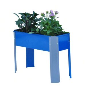 Elevated Garden Bed, Metal Elevated Outdoor Flowerpot Box, Suitable For Backyard And Terrace, Large Flowerpot, Suitable For Vegetable And Flower Gray+ Blue White Stripes + Steel