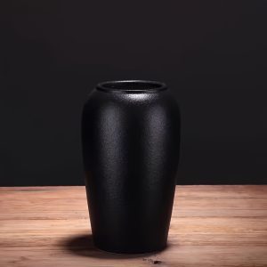 Minimalist Ceramic Vase - Large Diameter Black Cylinder Vase for Fresh or Dried Flower Arrangements, Classic Durable Vase for Home, Office, Bedroom Decor, Perfect for Halloween Decoration - 1 Piece