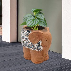 Plant Pot Blue And White Porcelain Elephant Shaped Flower Pot Brown Flower Pot Brown