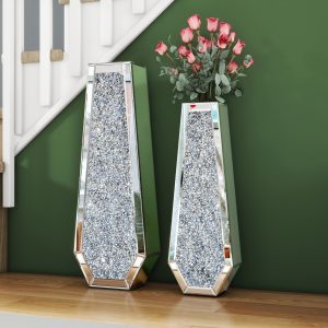 Crushed Diamond Tall Floor Vase Large Silver Mirror Crystal Tall Vases For Floor Decor, Glass Floor Vase For Home Decor Office Decoration, 24 Inches