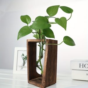 1pc, Plant Large Test Tube Wooden Stand Vase For Nursing Station And Flower Arrangement Simple Geometric Shape For Home Living Room Kitchen Bedroom Office Decor